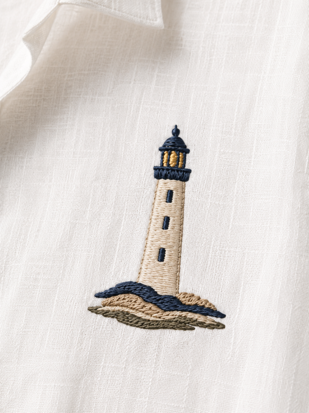 AmsterLily Coastal Beacon White Linen Blend Shirt