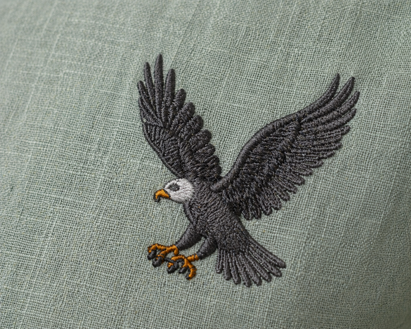 AmsterLily Men’s Linen Shirt with Eagle Embroidery – Regular Fit