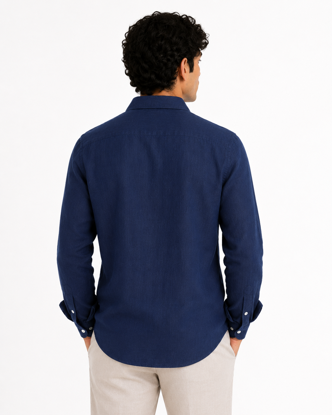 AmsterLily Men’s Midnight Navy Blue Linen Shirt with Musical Notes Embroidery