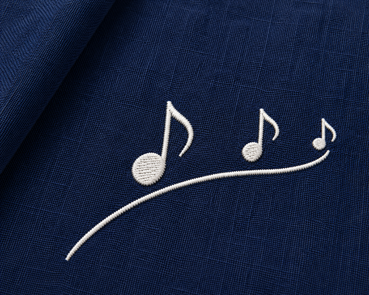 AmsterLily Men’s Midnight Navy Blue Linen Shirt with Musical Notes Embroidery