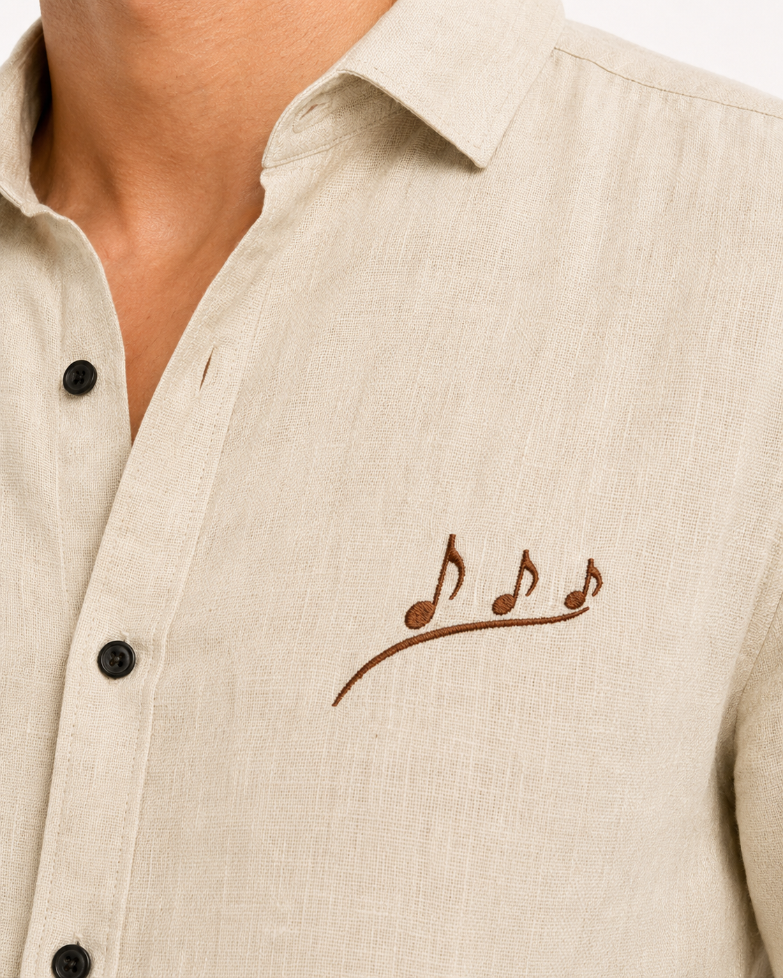 AmsterLily Men’s Linen Shirt with Musical Notes Embroidery
