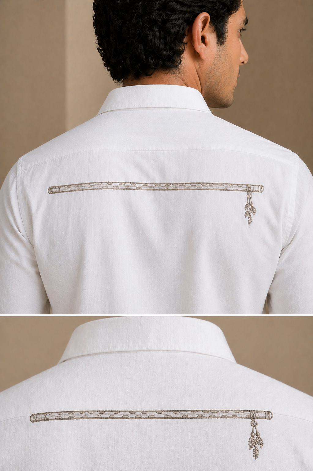 AmsterLily Men’s Linen Shirt with Flute Embroidery – Regular Fit