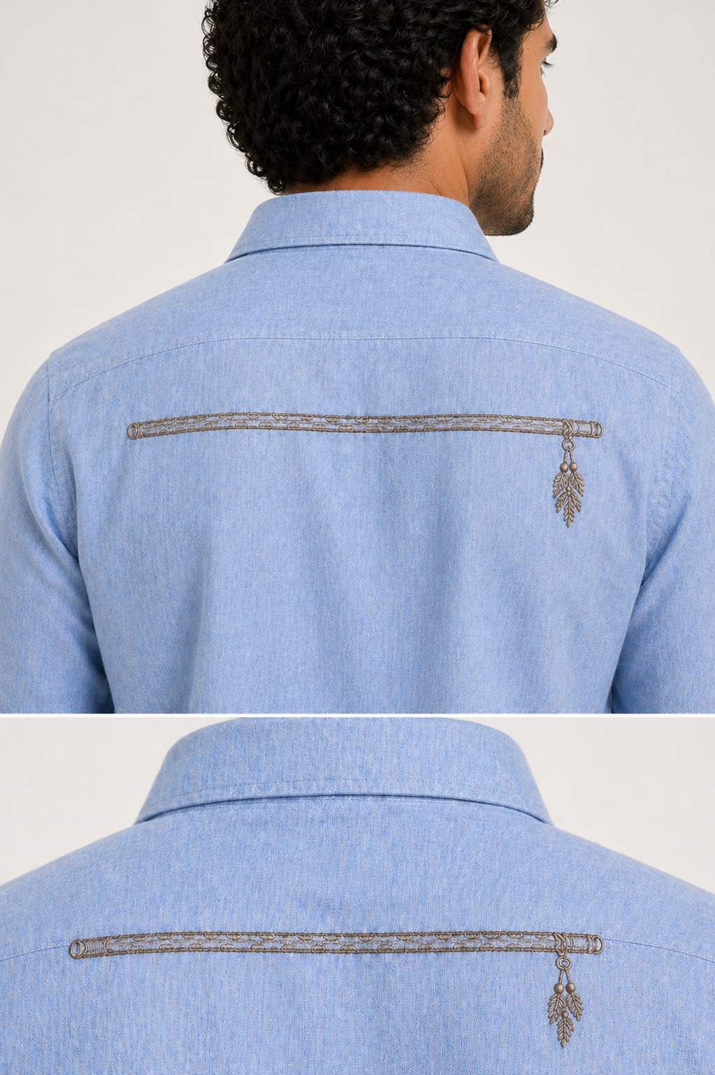 AmsterLily Men’s Linen Shirt with Flute Embroidery – Regular Fit