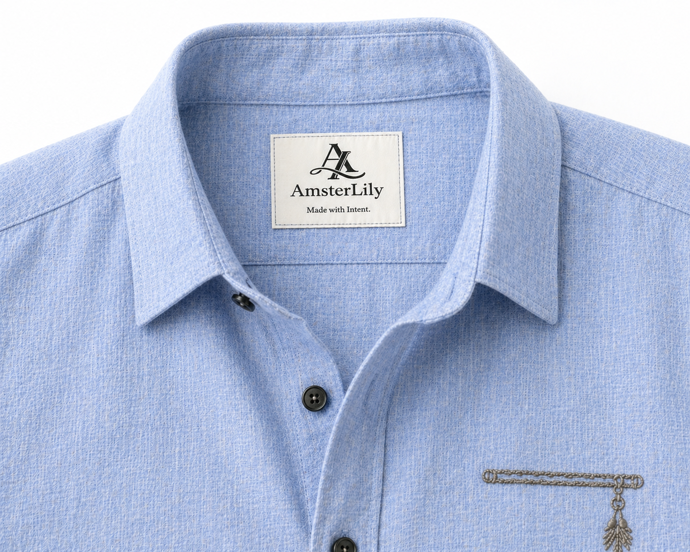 AmsterLily Men’s Linen Shirt with Flute Embroidery – Regular Fit