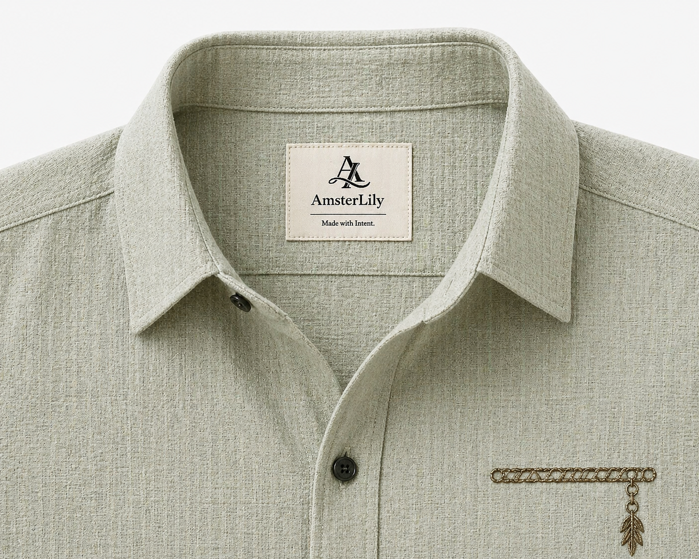 AmsterLily Men’s Linen Shirt with Flute Embroidery – Regular Fit