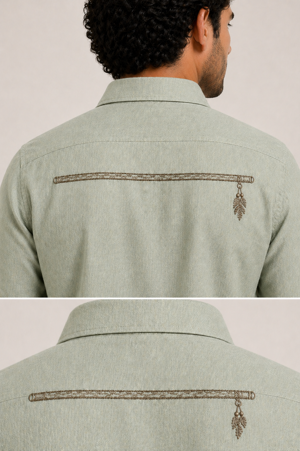 AmsterLily Men’s Linen Shirt with Flute Embroidery – Regular Fit