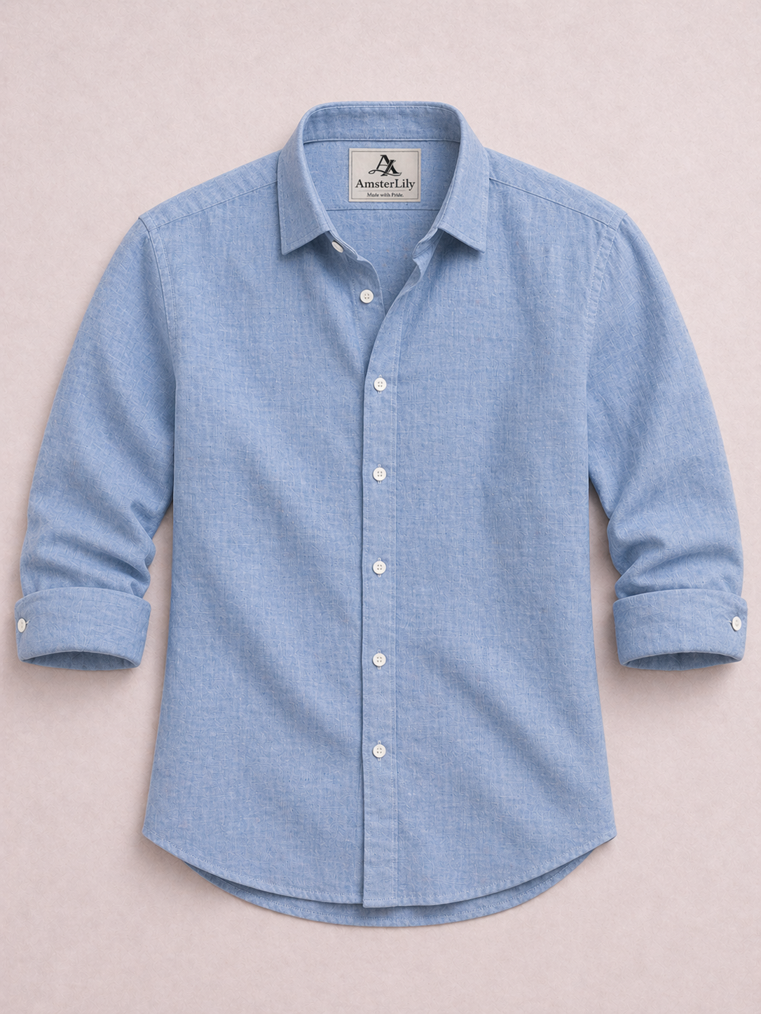AmsterLily Men’s Plain Linen Shirt – Regular Fit