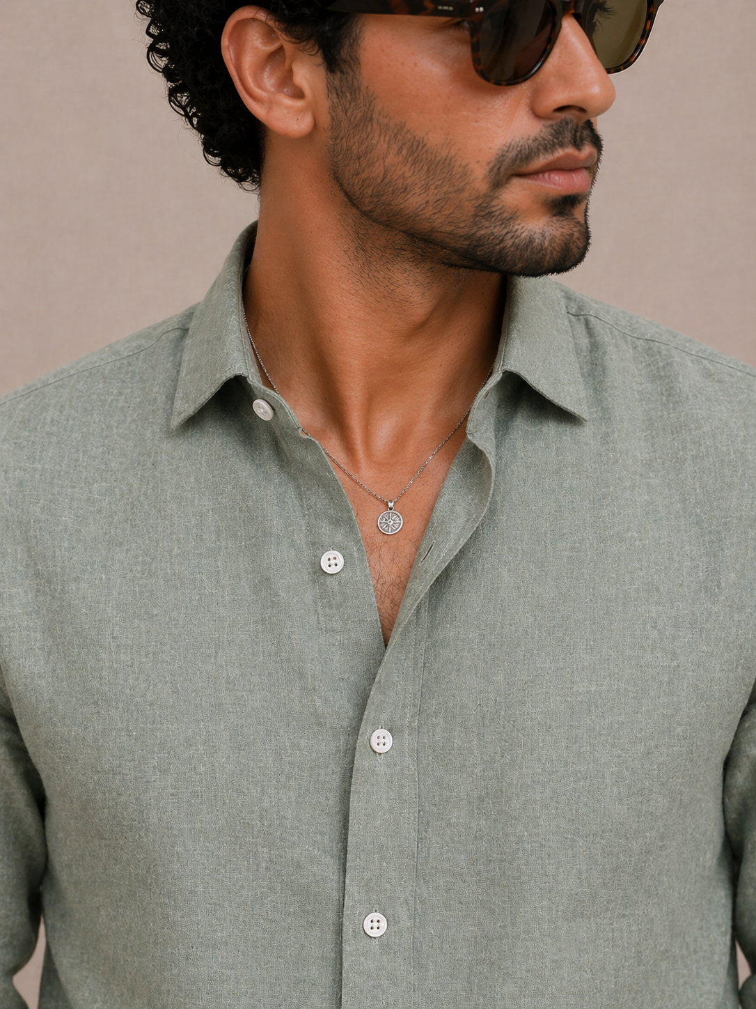 AmsterLily Men’s Plain Linen Shirt – Regular Fit