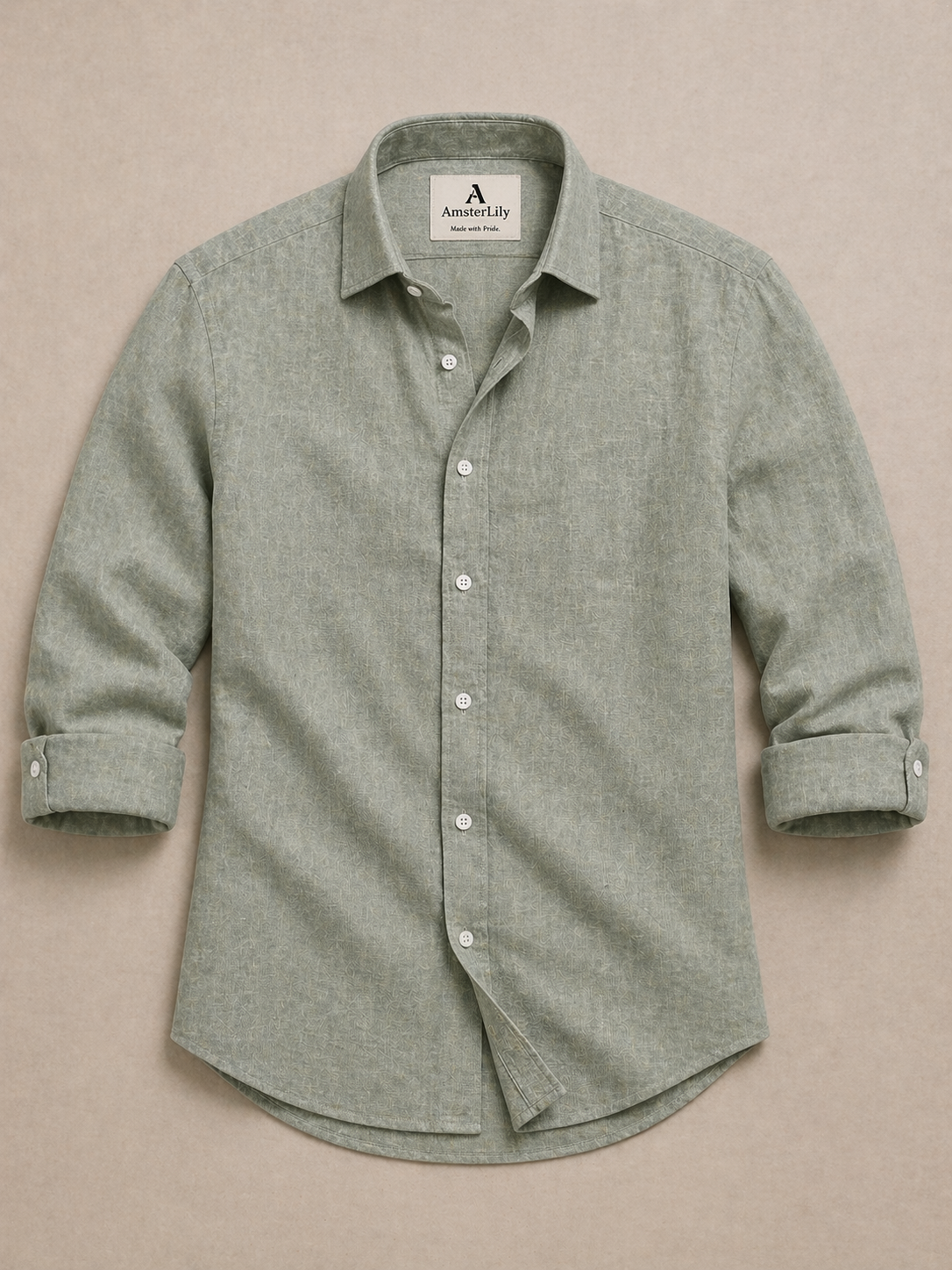 AmsterLily Men’s Plain Linen Shirt – Regular Fit