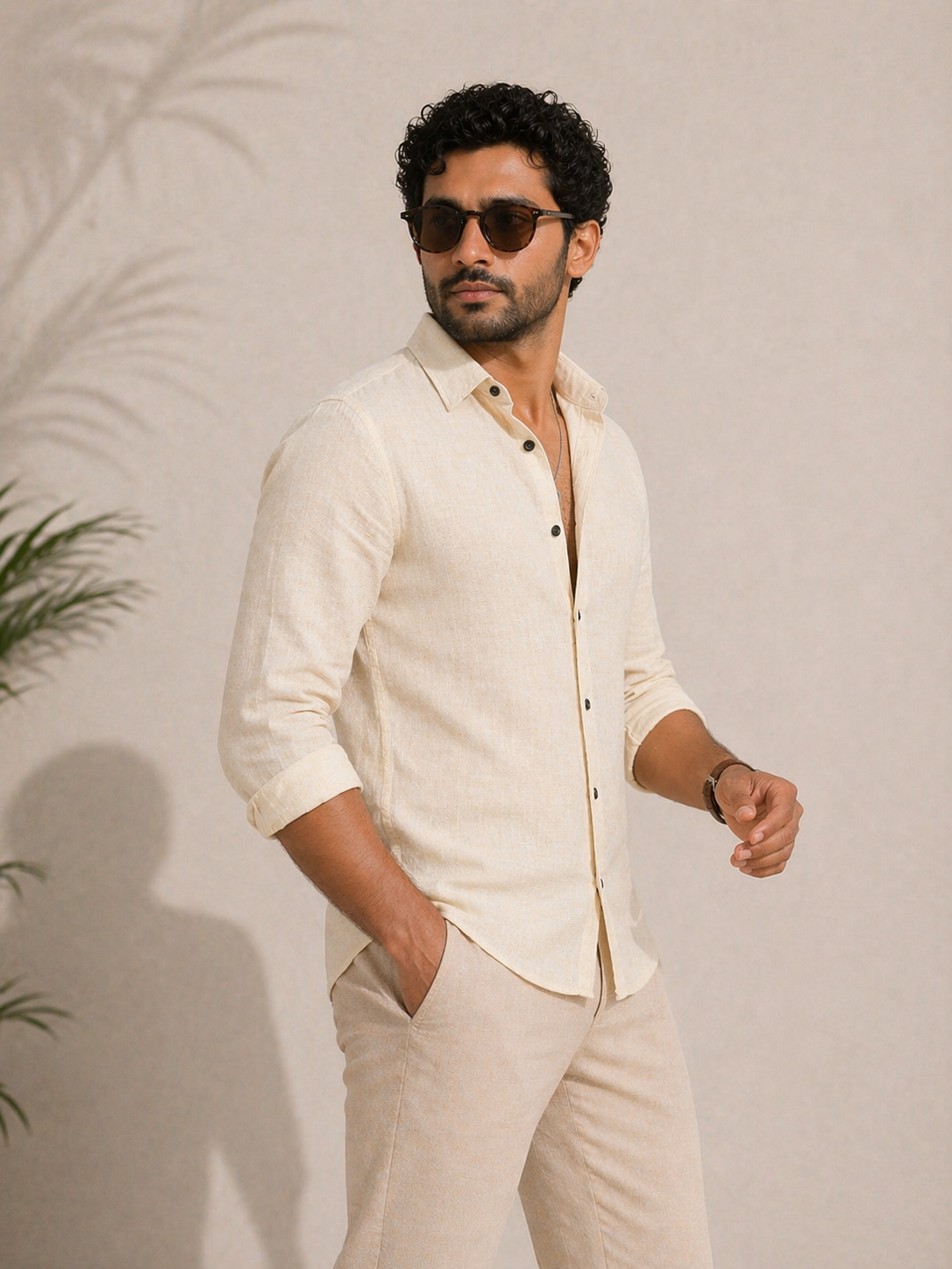 AmsterLily Men’s Plain Linen Shirt – Regular Fit