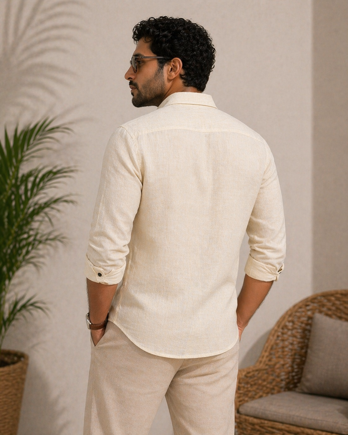 AmsterLily Men’s Plain Linen Shirt – Regular Fit