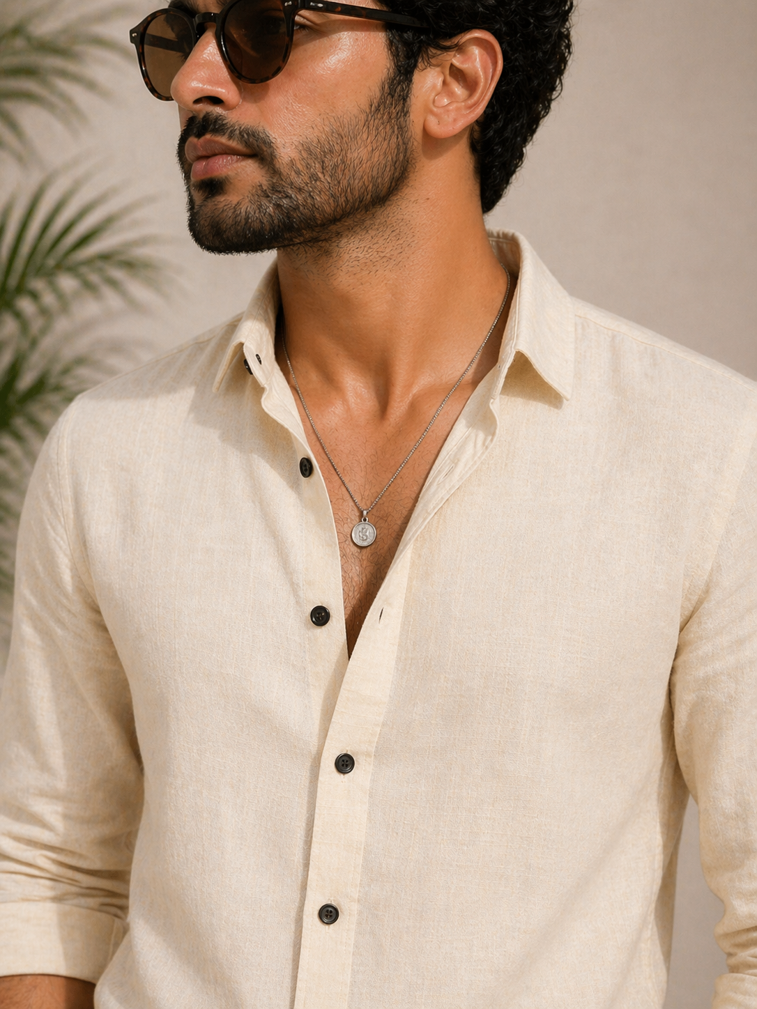 AmsterLily Men’s Plain Linen Shirt – Regular Fit