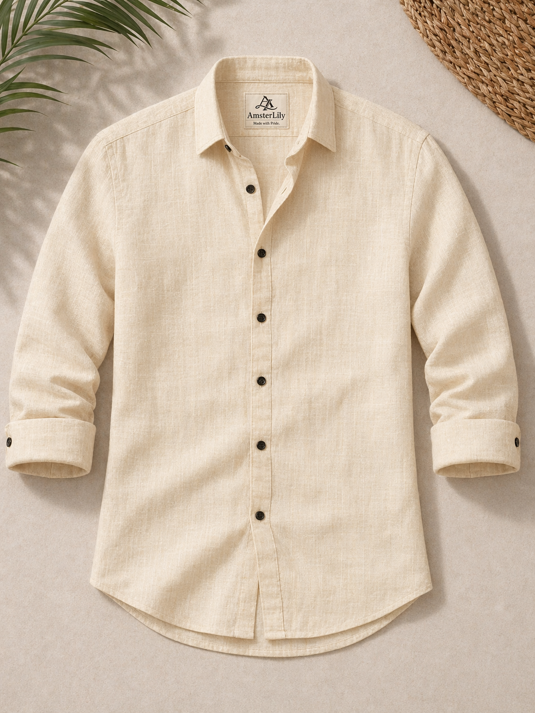 AmsterLily Men’s Plain Linen Shirt – Regular Fit