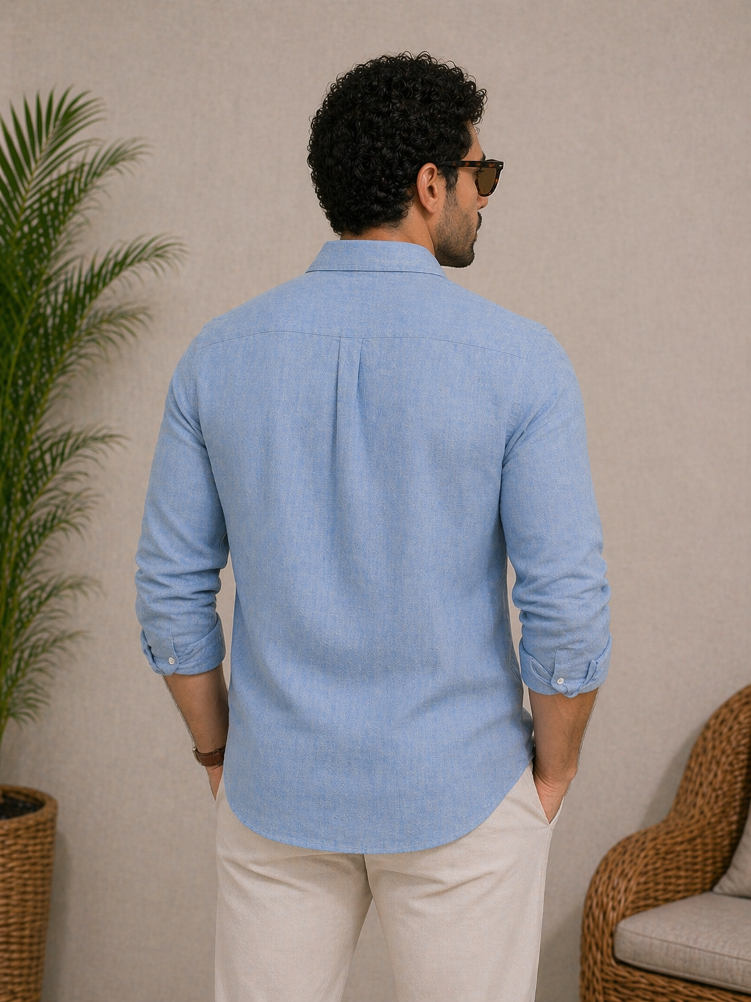 AmsterLily Men’s Plain Linen Shirt – Regular Fit