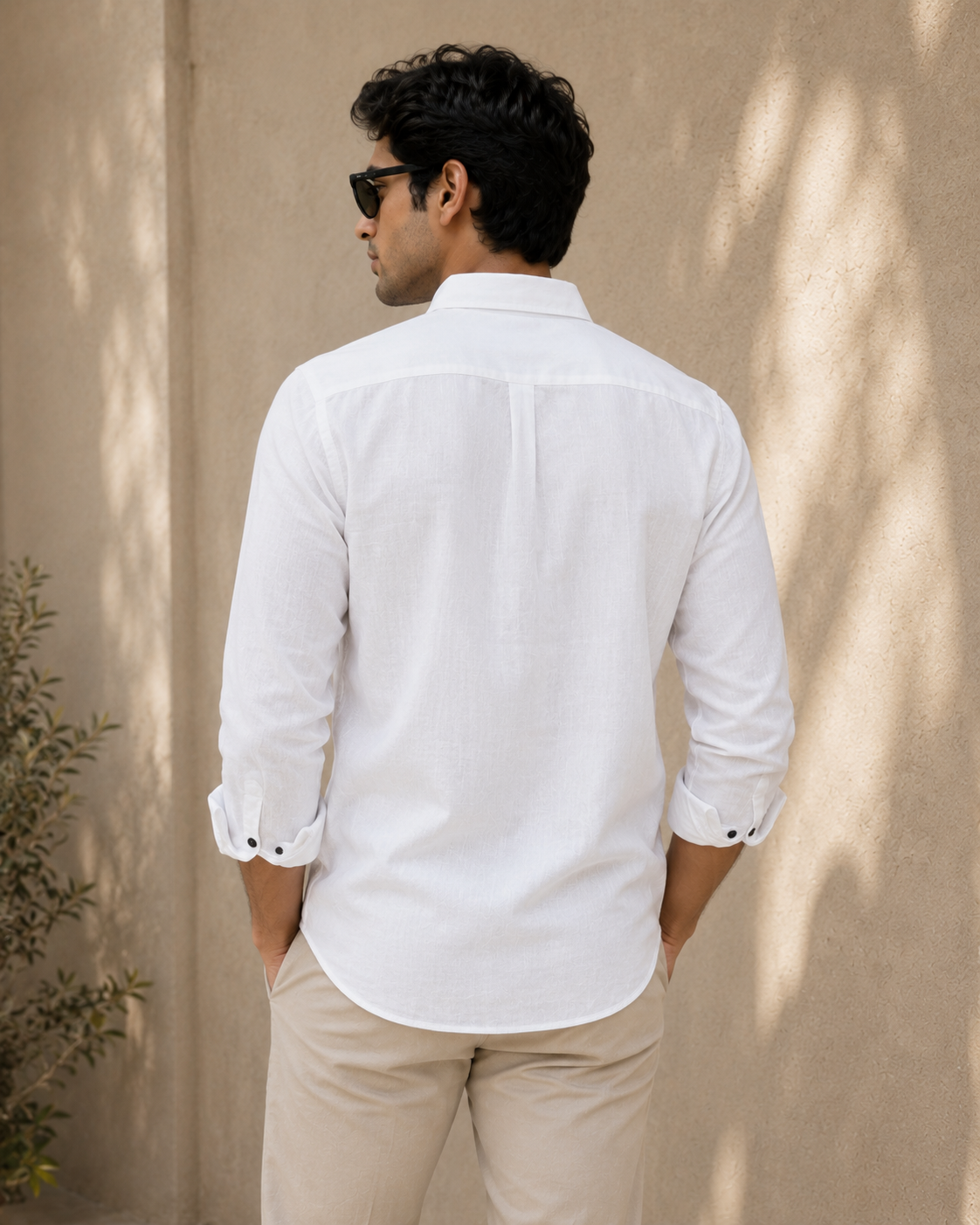 AmsterLily Men’s Linen Shirt with Pine Tree Embroidery – Regular Fit