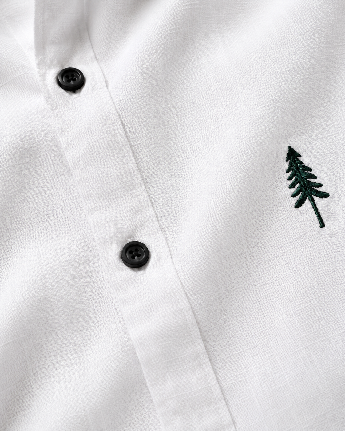 AmsterLily Men’s Linen Shirt with Pine Tree Embroidery – Regular Fit