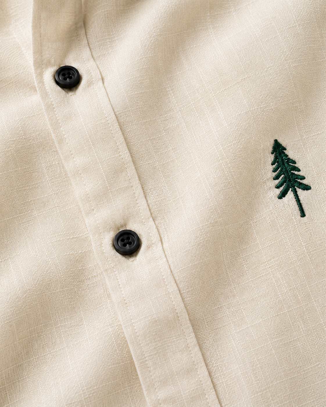 AmsterLily Men’s Linen Shirt with Pine Tree Embroidery – Regular Fit