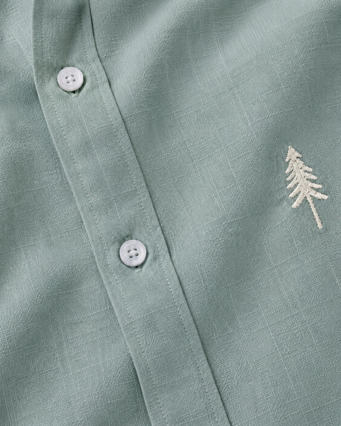 AmsterLily Men’s Linen Shirt with Pine Tree Embroidery – Regular Fit