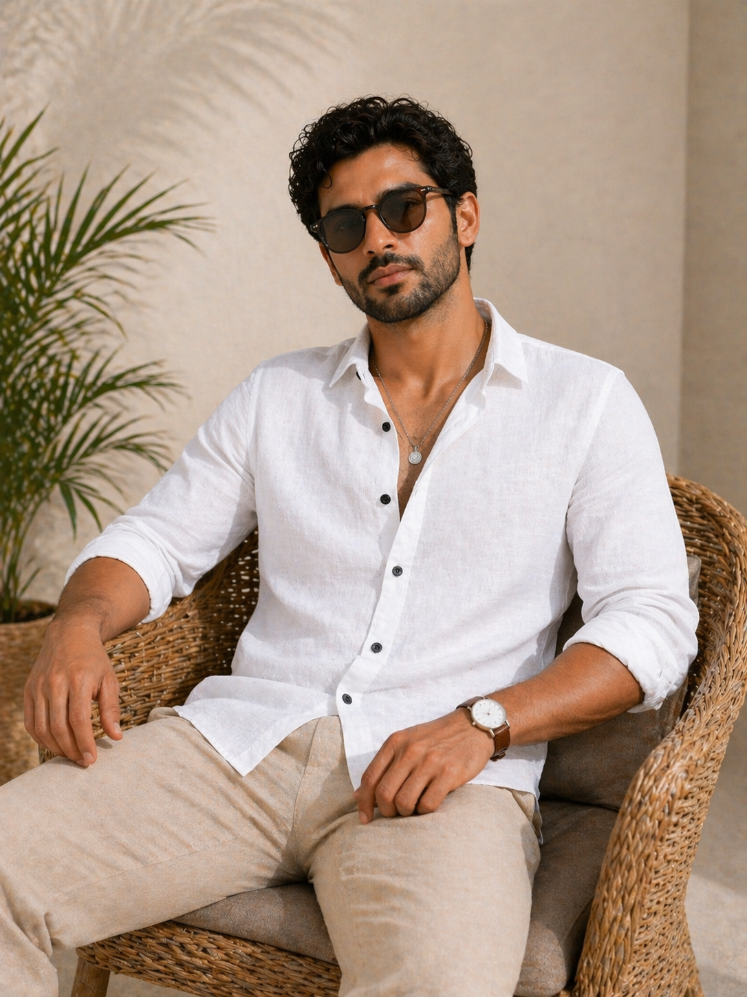 AmsterLily Men’s Plain Linen Shirt – Regular Fit
