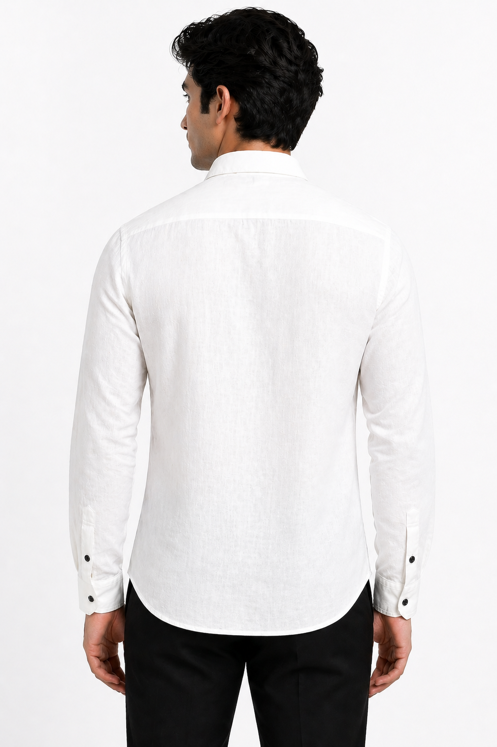 AmsterLily Men’s Linen Shirt with Black Sparrow Embroidery | Regular Fit