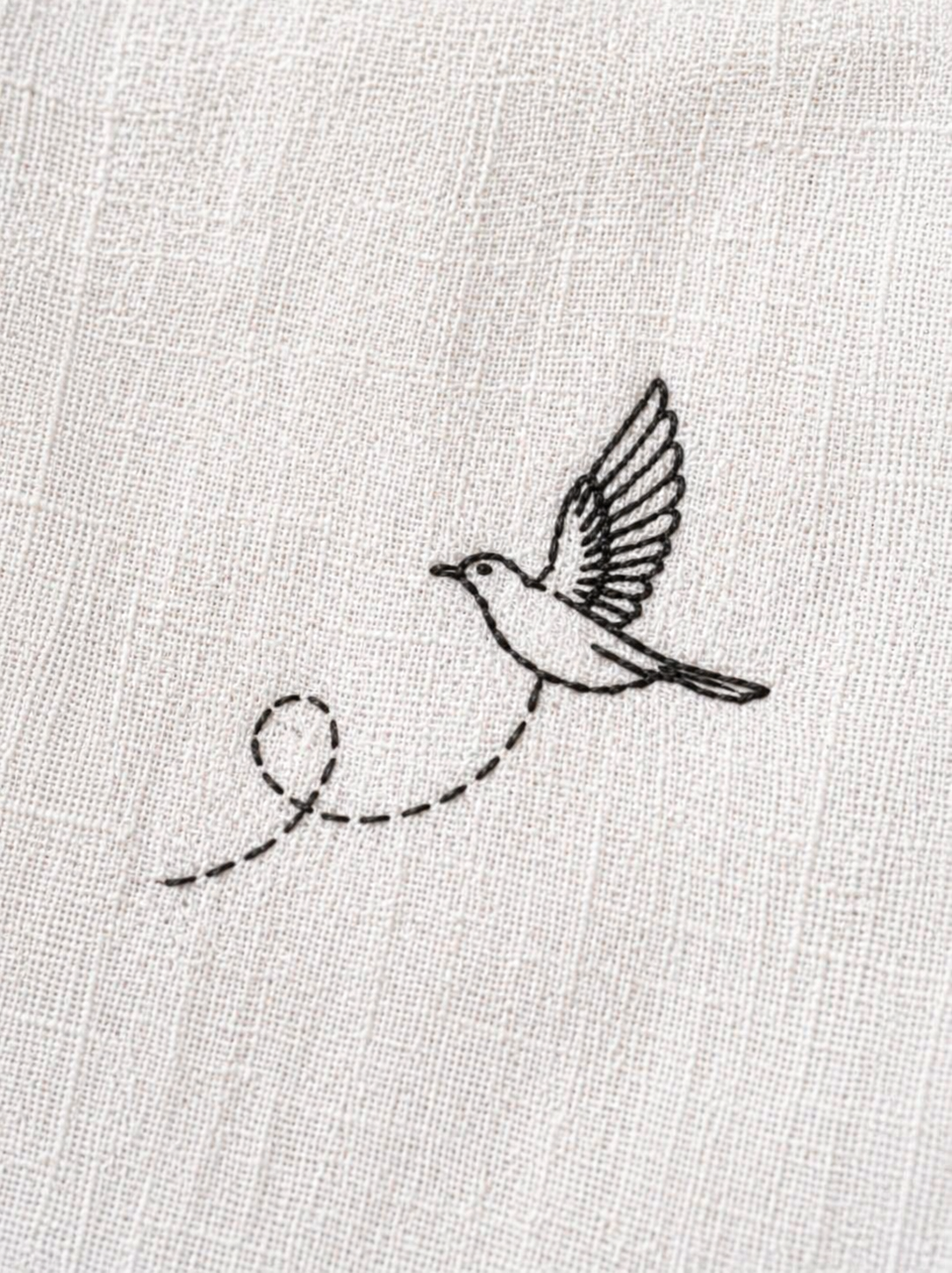 AmsterLily Men’s Linen Shirt with Black Sparrow Embroidery | Regular Fit