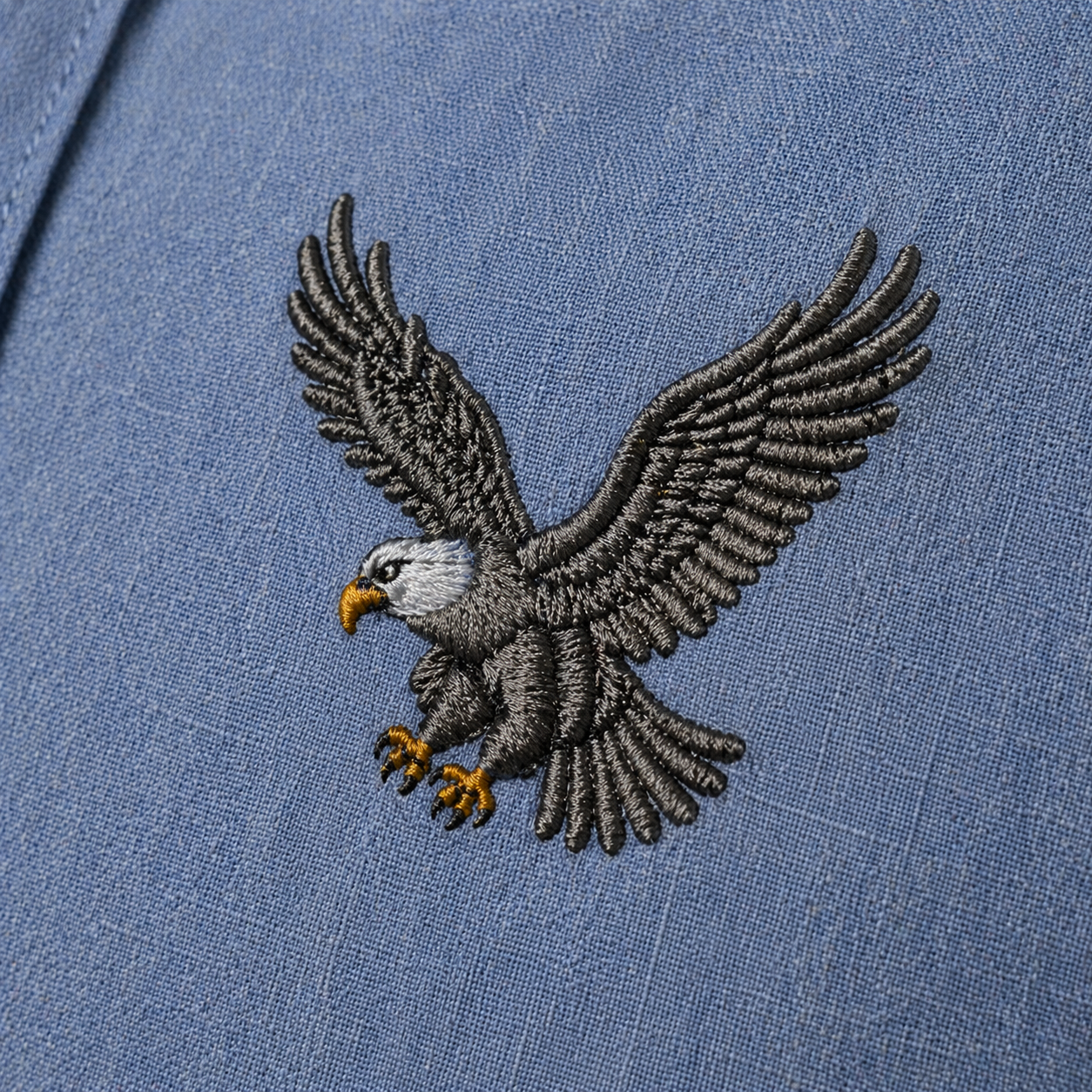 AmsterLily Men’s Linen Shirt with Eagle Embroidery – Regular Fit