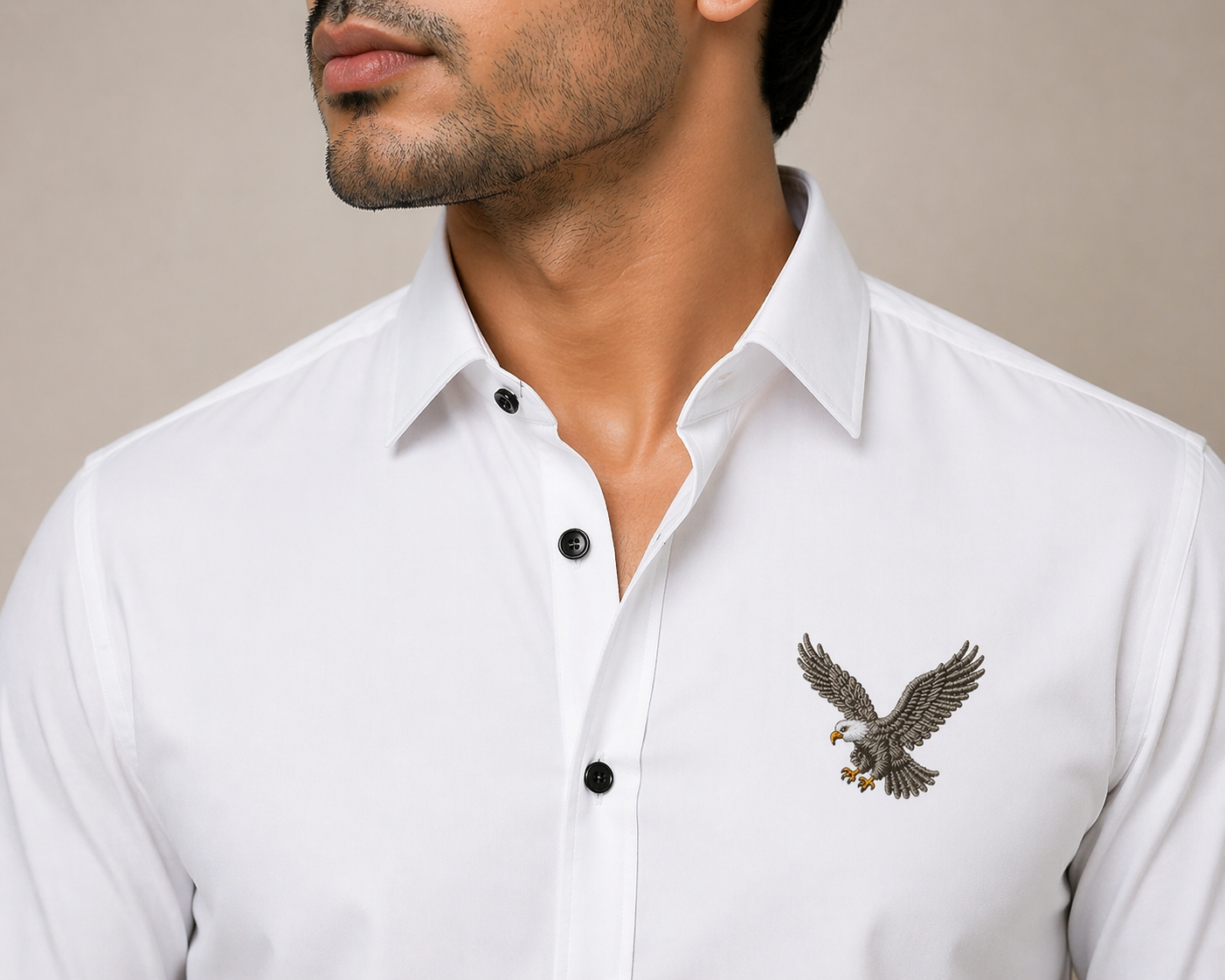 AmsterLily Men’s Linen Shirt with Eagle Embroidery – Regular Fit