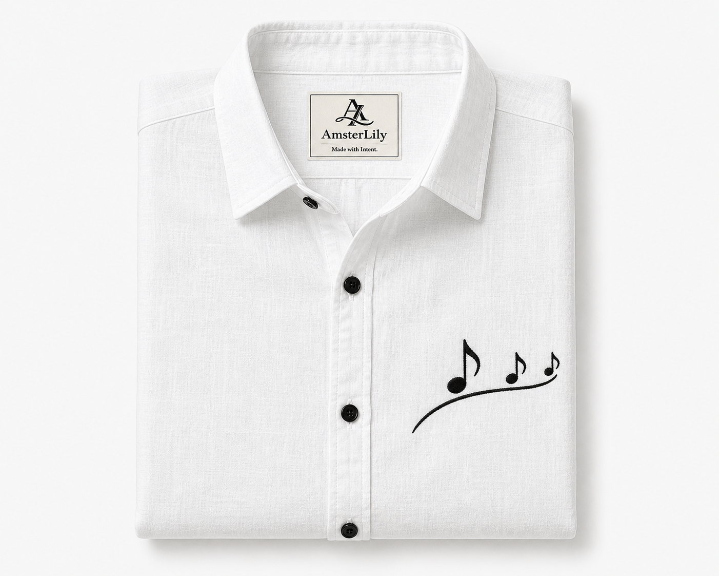 AmsterLily Men’s Linen Shirt with Musical Notes Embroidery