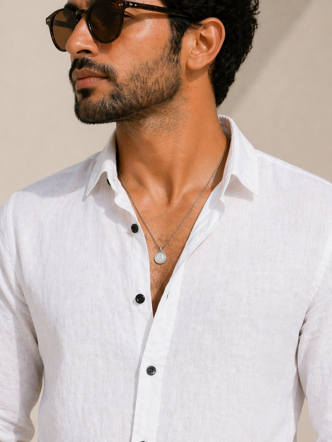 AmsterLily Men’s Plain Linen Shirt – Regular Fit