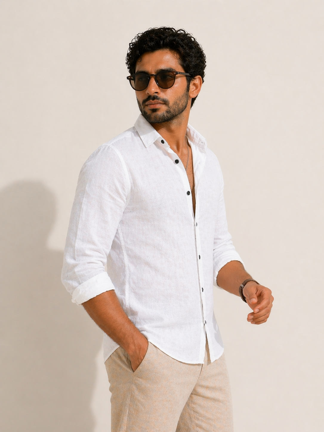 AmsterLily Men’s Plain Linen Shirt – Regular Fit